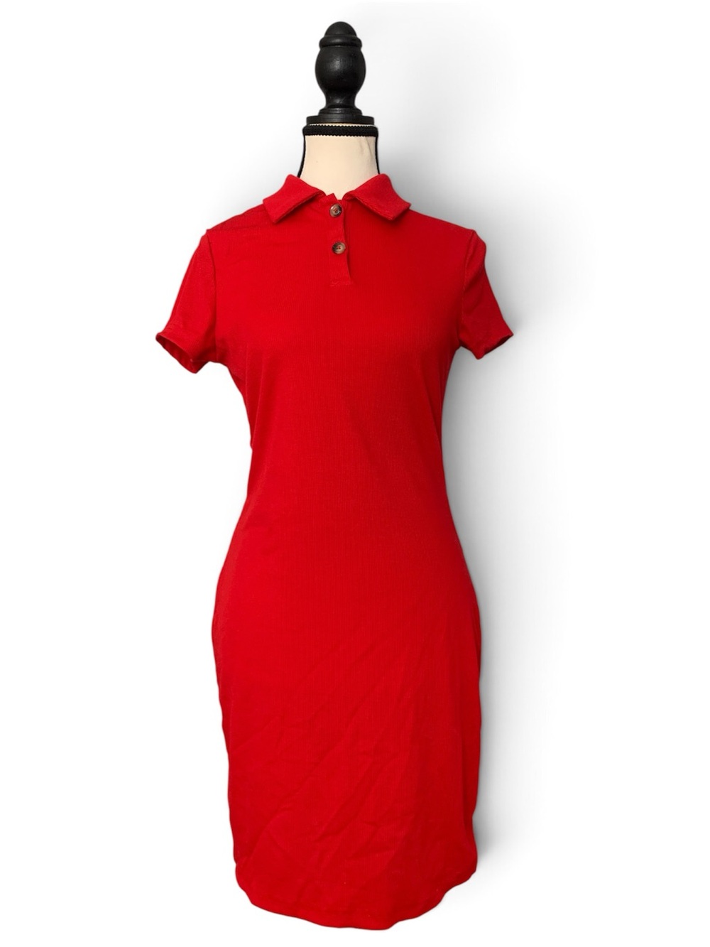 Button Front Rib-knit Bodycon Dress